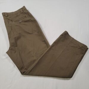St Johns Bay Men Vintage Chino Pants 44x32 Olive Flat Front Cotton